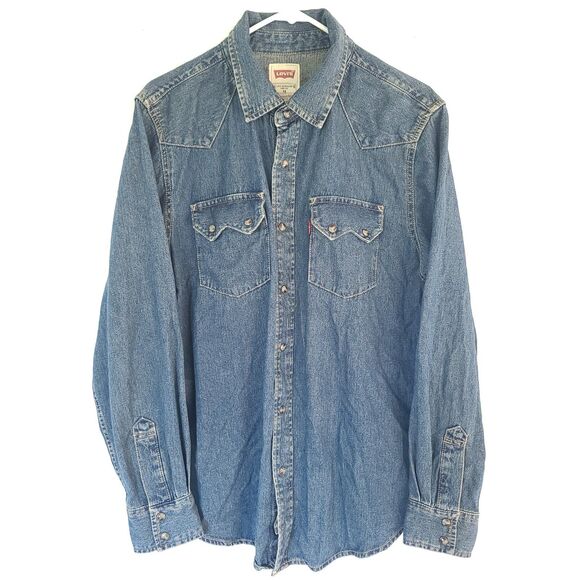 VTG Levi's Red Tab Denim Long Sleeve Button Up Pearl Snap Women Sz Med western - Picture 2 of 16